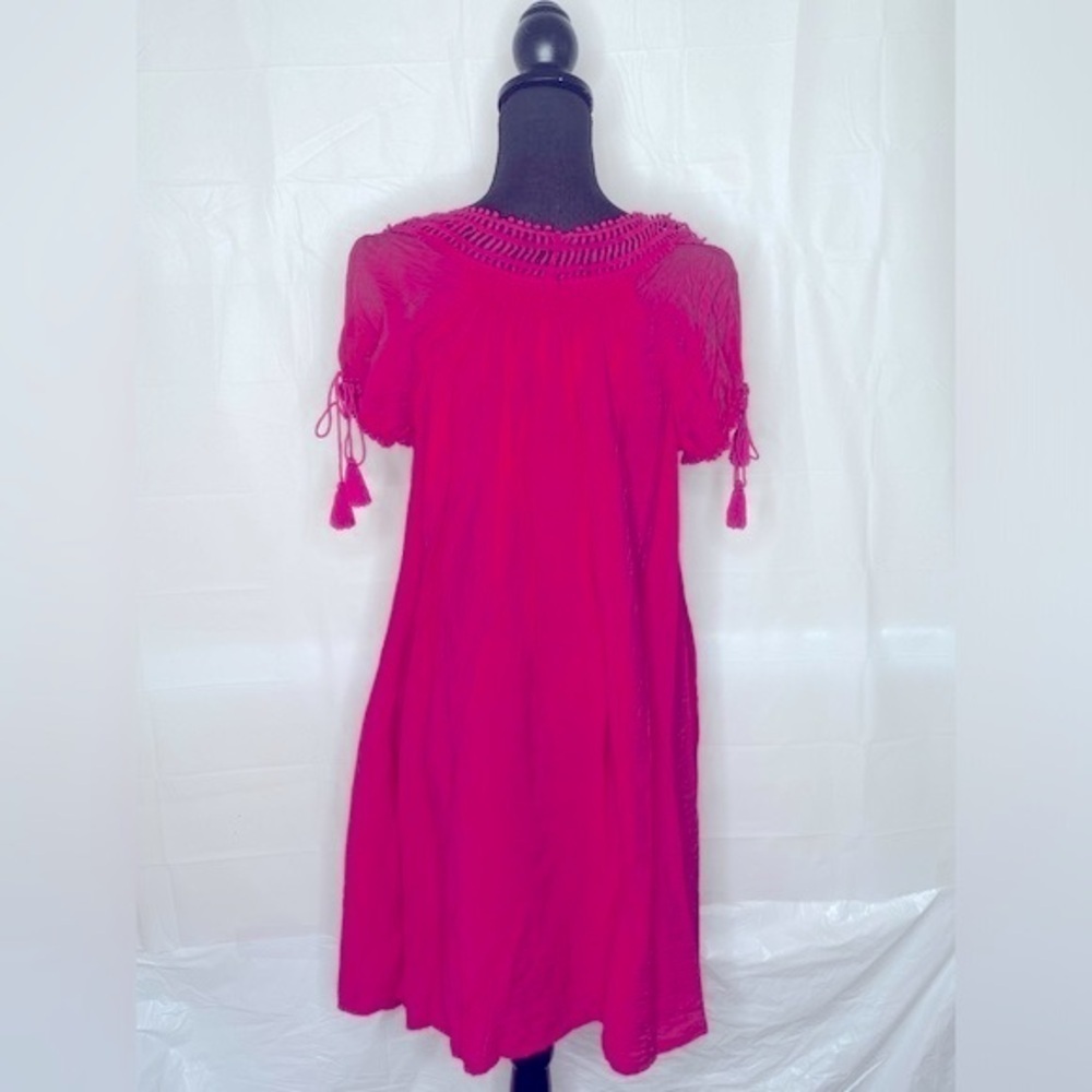 Robin Piccone Pink Dress flowy fabric and intricate crochet detailing Size L - Picture 5 of 8